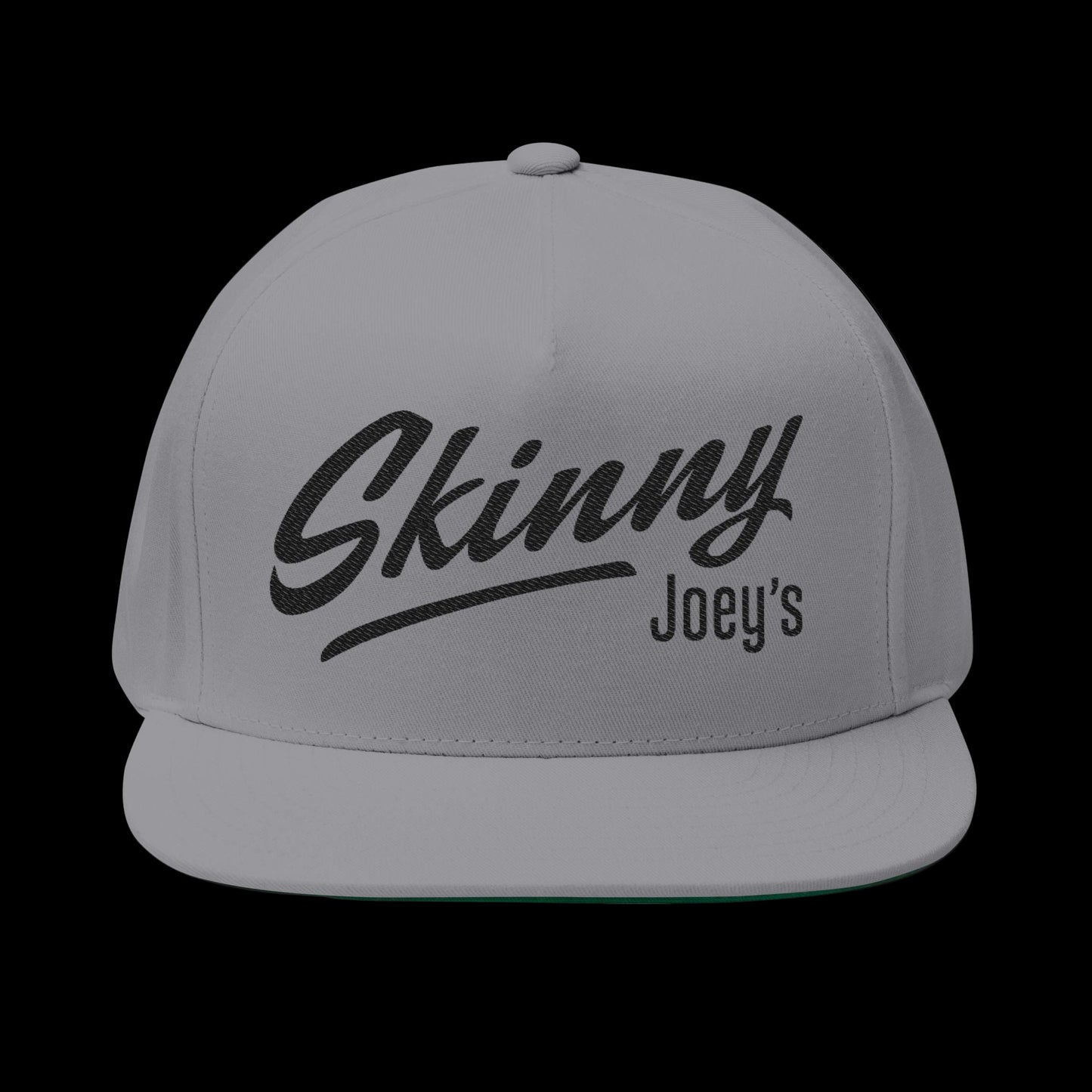 Gray cap with 'Skinny Joey's' text on a white background