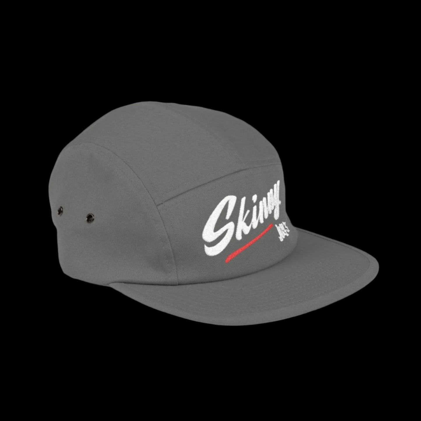 Gray cap with 'Skinny Joey' logo on a white background. Skinny Joey Merlino 5-panel hat featuring official Skinny Joey Merlino logo, perfect for fans of Skinny Joey Merlino, Skinny Joey’s Cheesesteaks, and The Skinny with Joey Merlino Podcast. This Skinny Joey Merlino cap blends South Philly street style with classic Skinny Joey Merlino fashion. A must-have for Joey Merlino supporters, real ones, and anyone loyal to Skinny Joey Merlino’s legacy