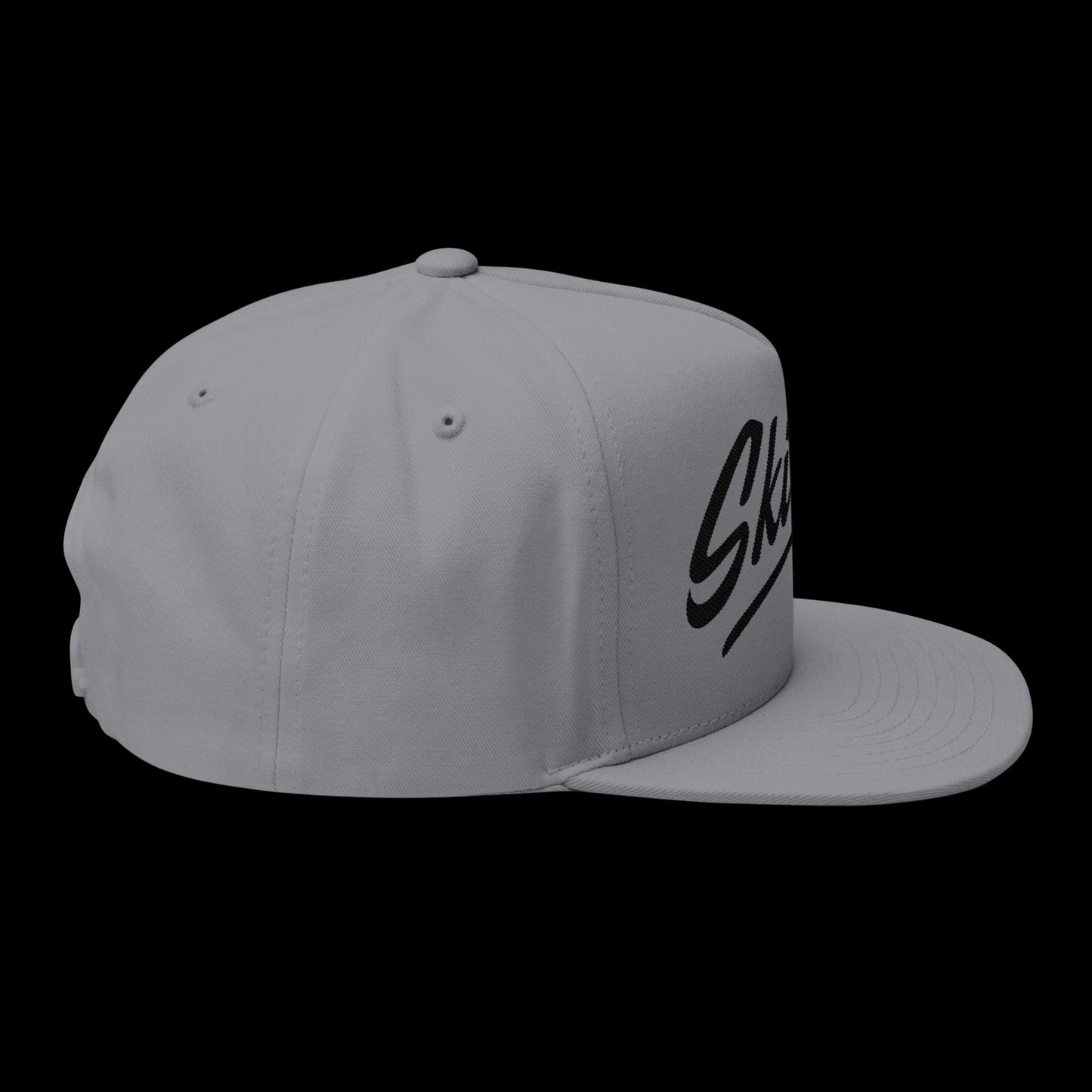 Gray cap with a black logo on a white background