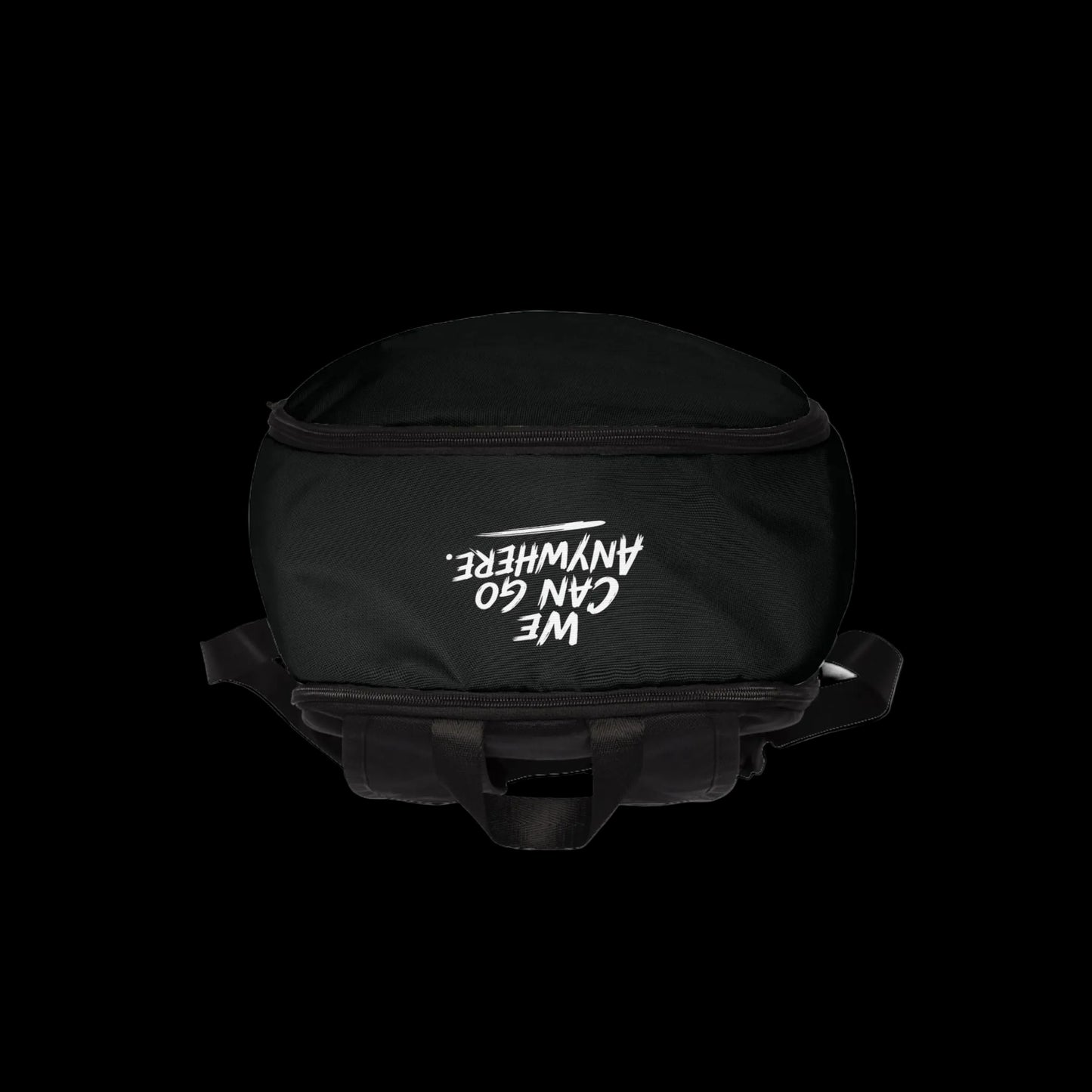 Black backpack with a logo on a white background