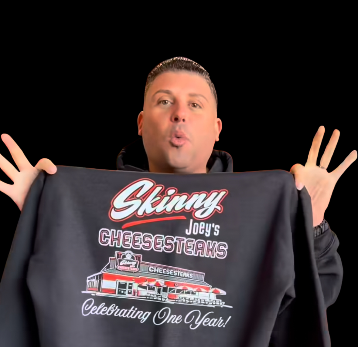 Skinny Joeys Cheesesteaks 1 Year Anniversary Hoodie - close-up - Skinny Joey's Cheesesteaks