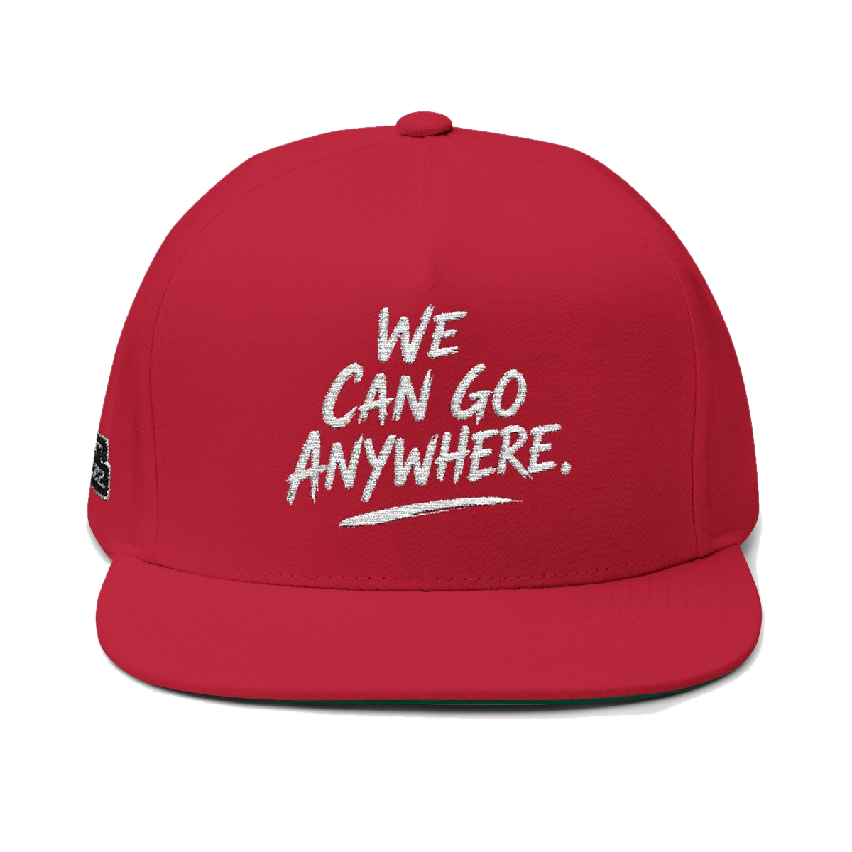 We Can Go Anywhere embroidered snapback in red, Skinny Joey's Cheesesteaks