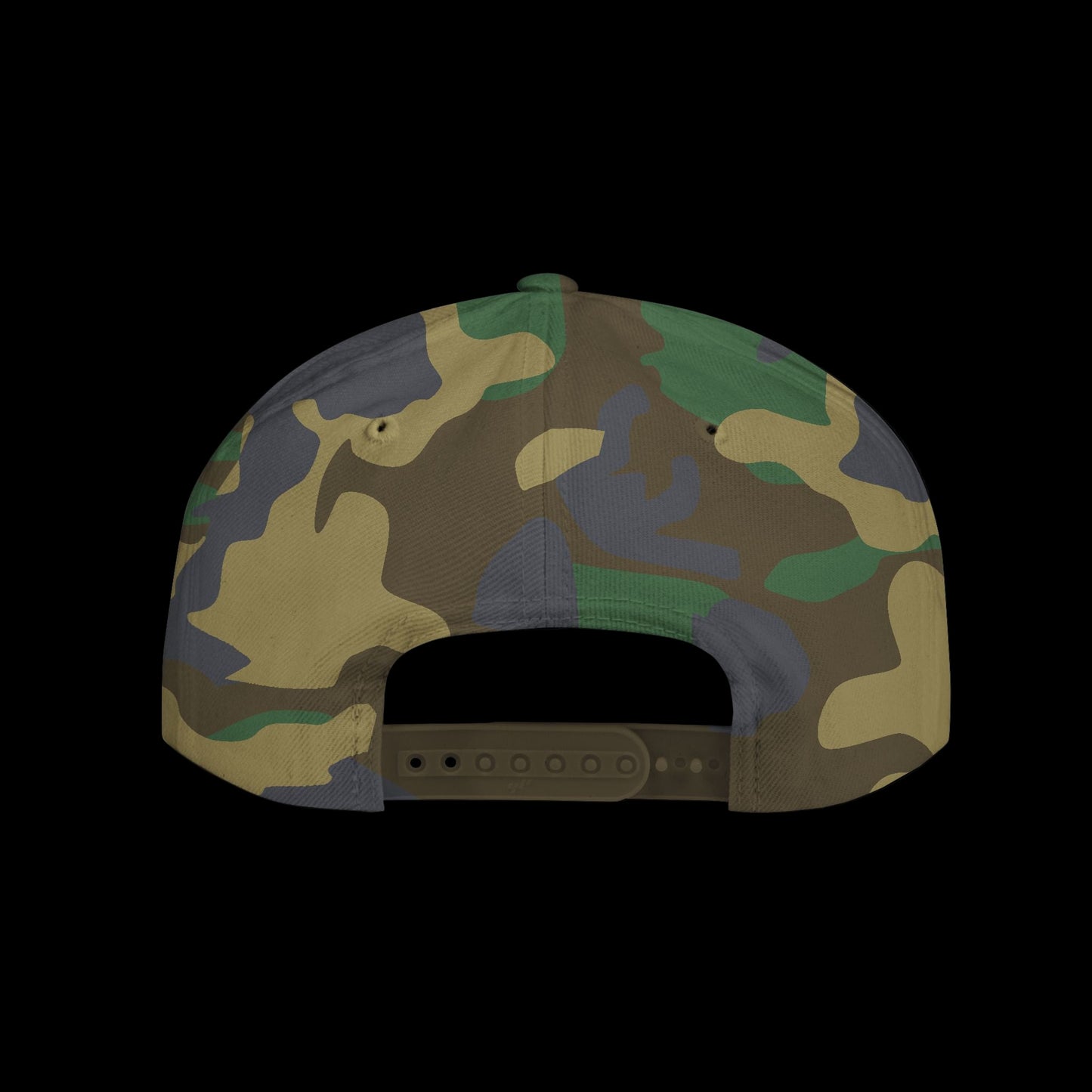 Camouflage-patterned cap on a black background