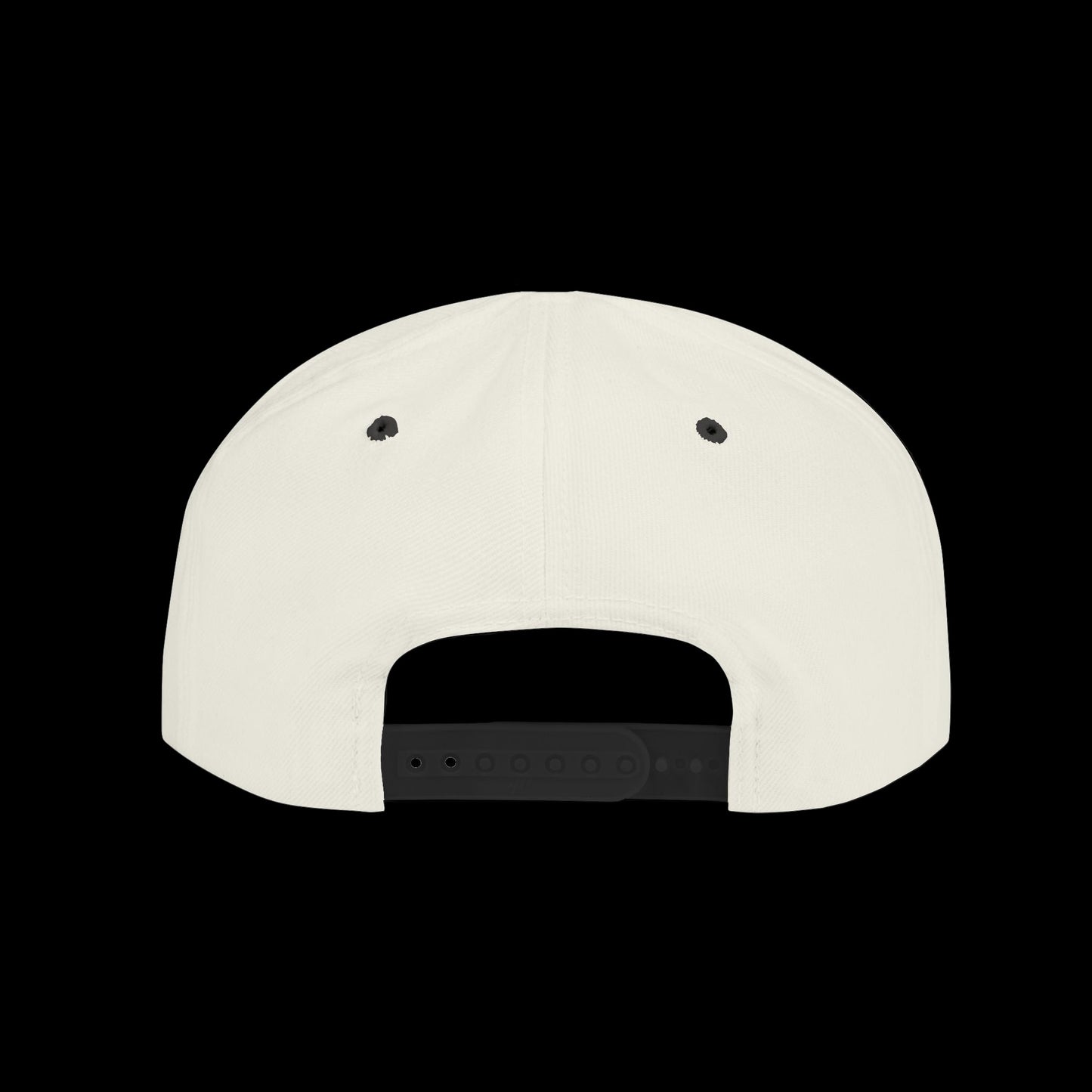 Back view of a white cap with black strap on a transparent background