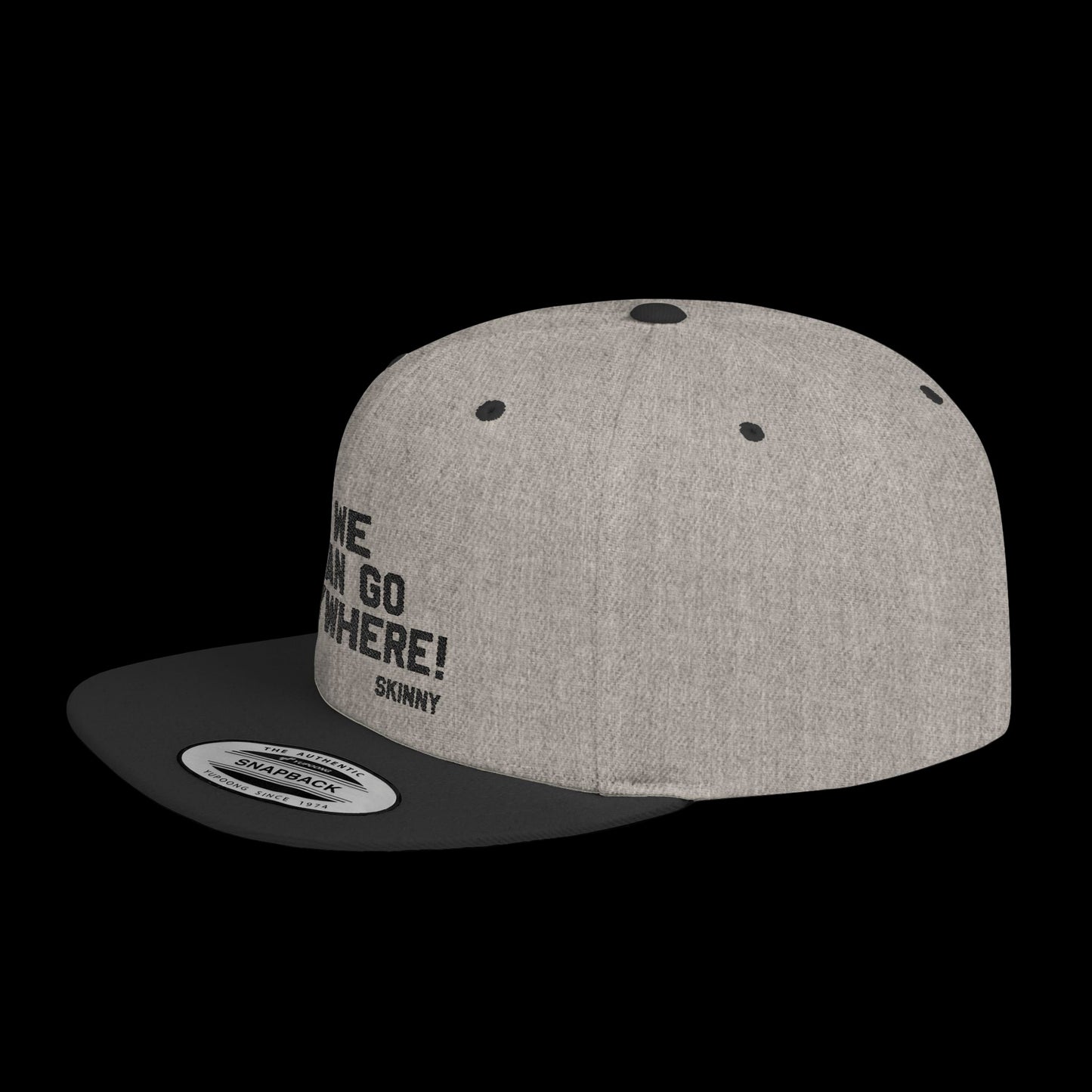 Gray cap with black text on a white background