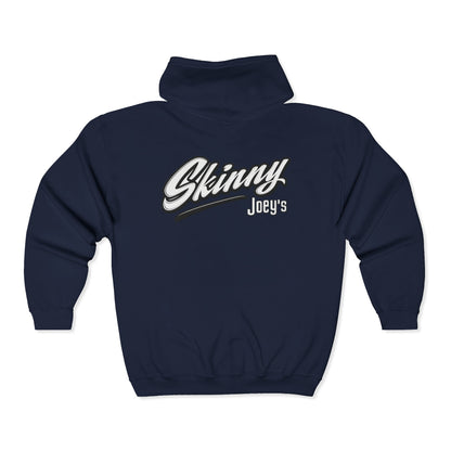 Skinny Joey's Full-Zip Hoodie — Vintage Script Logo Zip-Up Sweatshirt