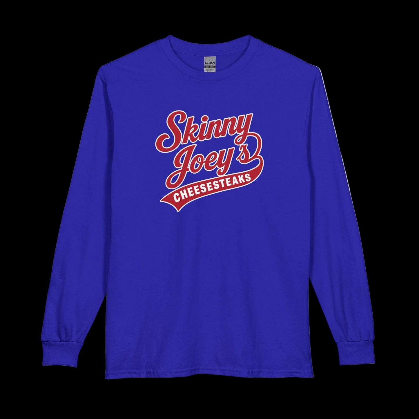 Skinny Joeys Cheesesteaks Long Sleeve Tee - Retro Diner Logo Shirt - close-up - Skinny Joey's Cheesesteaks