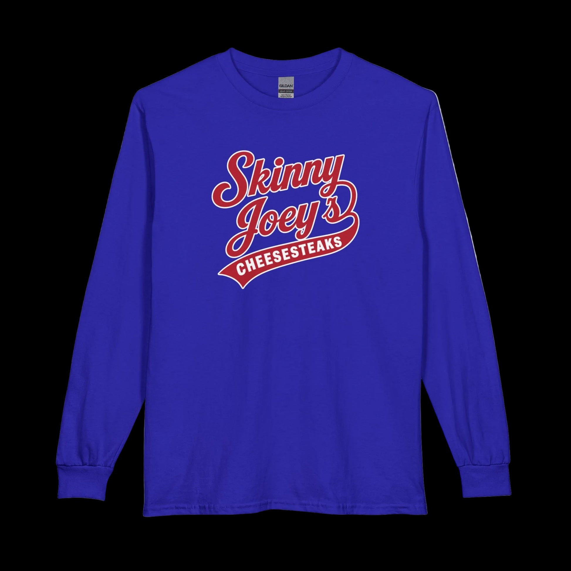 Skinny Joeys Cheesesteaks Long Sleeve Tee - Retro Diner Logo Shirt - close-up - Skinny Joey's Cheesesteaks