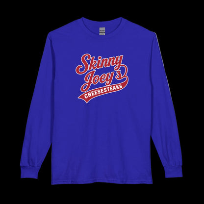 Skinny Joeys Cheesesteaks Long Sleeve Tee - Retro Diner Logo Shirt - close-up - Skinny Joey's Cheesesteaks