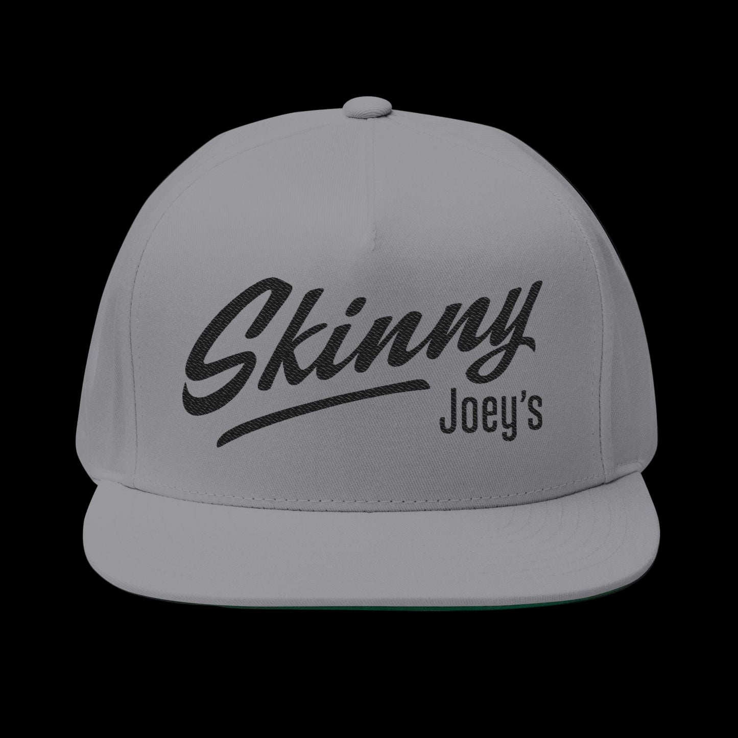 Gray cap with 'Skinny Joey's' text on a white background