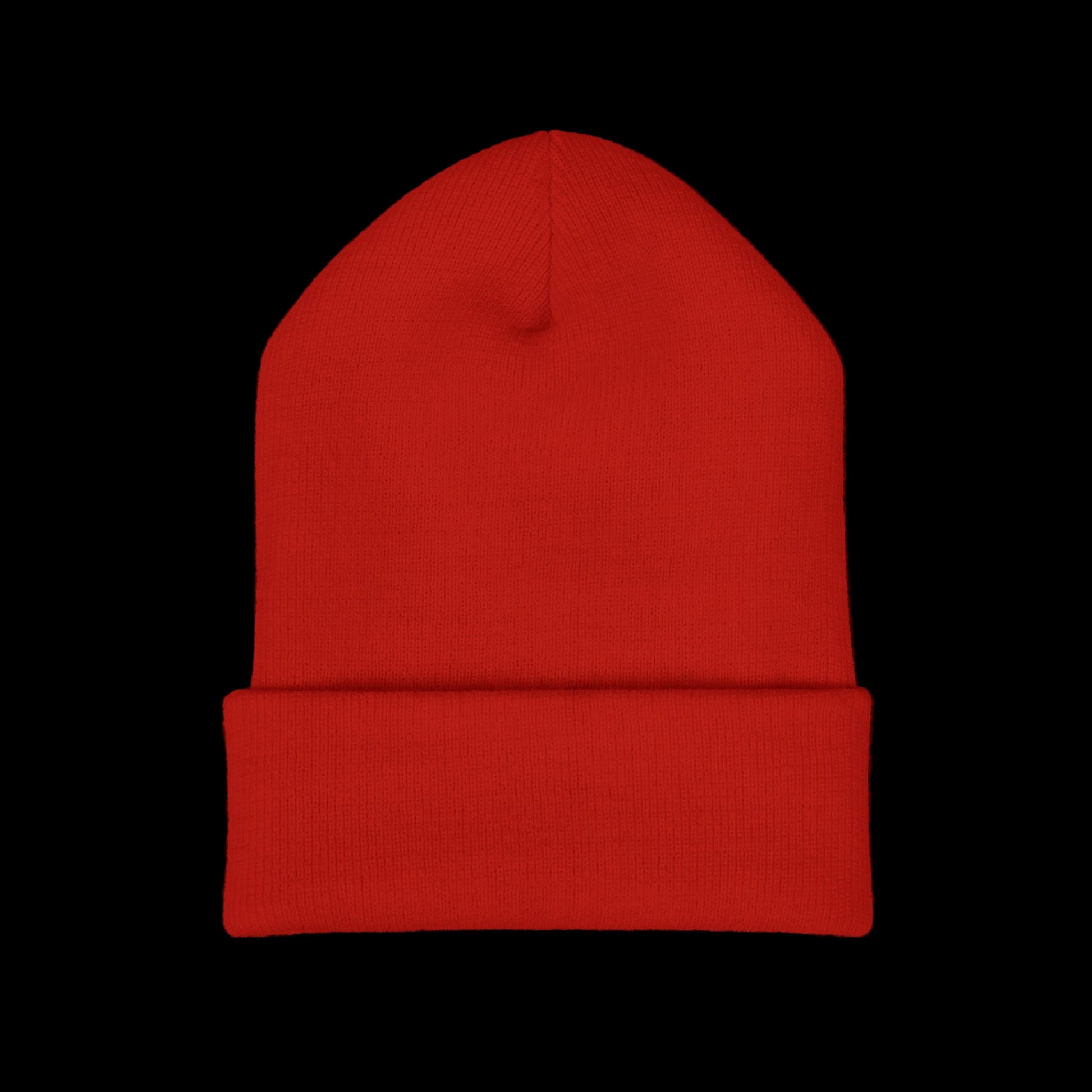 Red beanie hat on a black background
