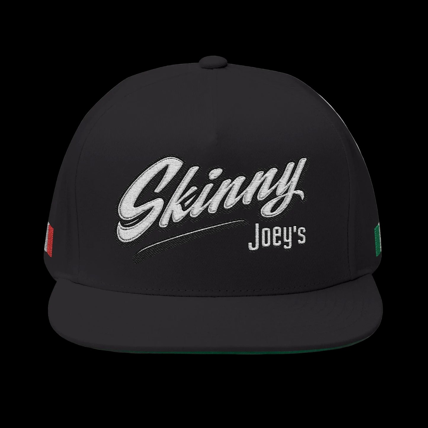 Embroidered Flat Bill Cap — 'Skinny Joey's' Vintage Script Snapback
