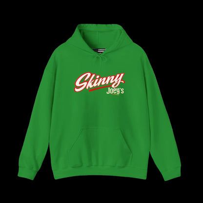 Green hoodie with 'Skinny Joey's' text on a white background
