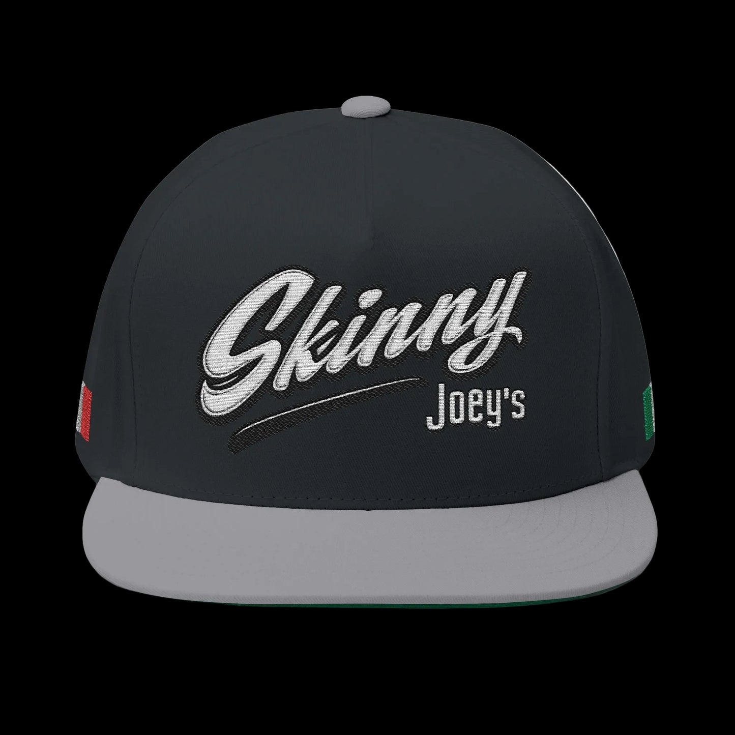 Embroidered Flat Bill Cap — 'Skinny Joey's' Vintage Script Snapback