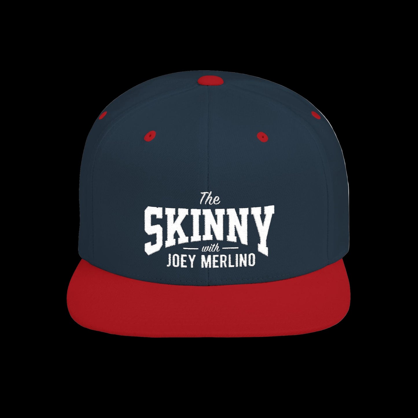 Navy and red cap with 'The Skinny with Joey Merlino' text on a white background
