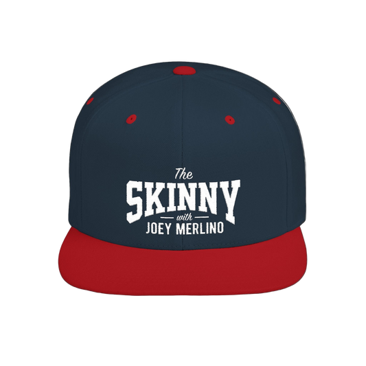 Navy and red cap with 'The Skinny with Joey Merlino' text on a white background