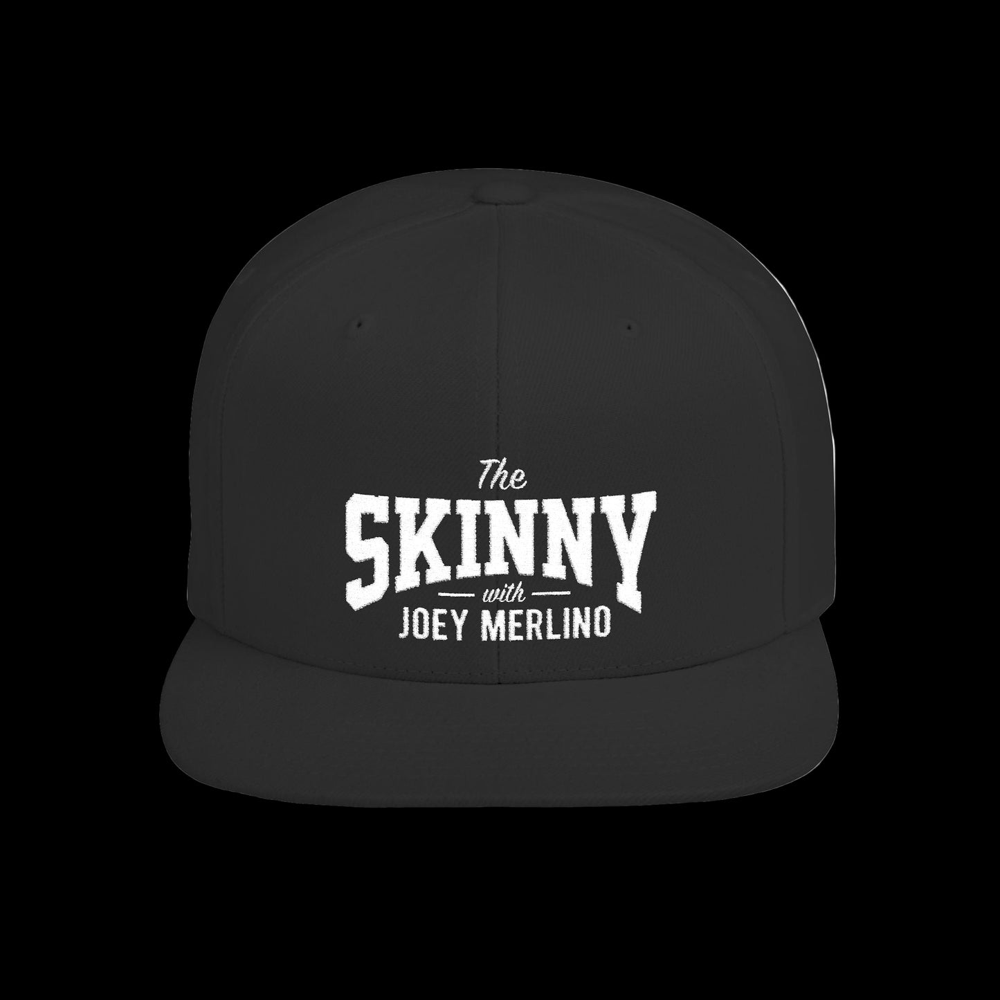 Black cap with 'The Skinny with Joey Merlino' text on a white background
