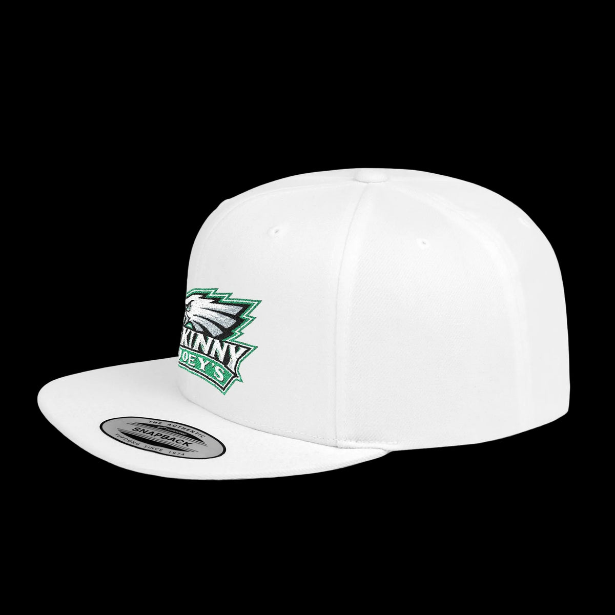 Skinny Joeys x Eagles 2026 flat bill snapback in white, side, Skinny Joey's merch
