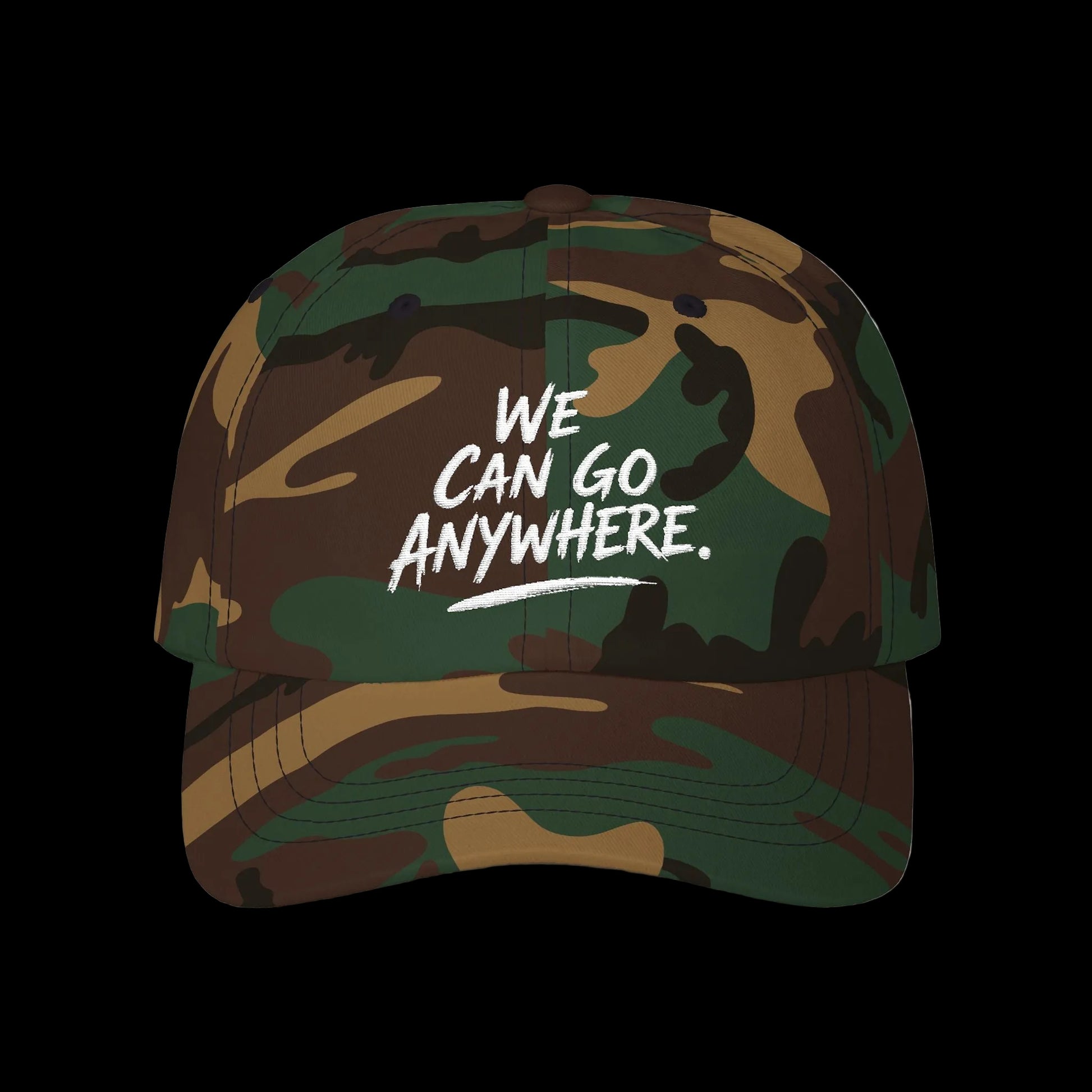 Camouflage cap with 'Makers Move the World' logo on a white background