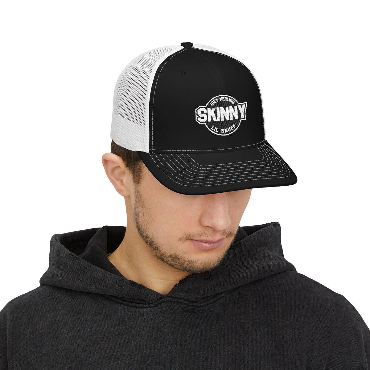 Skinny Logo Trucker Cap — Retro Mesh Snapback Hat