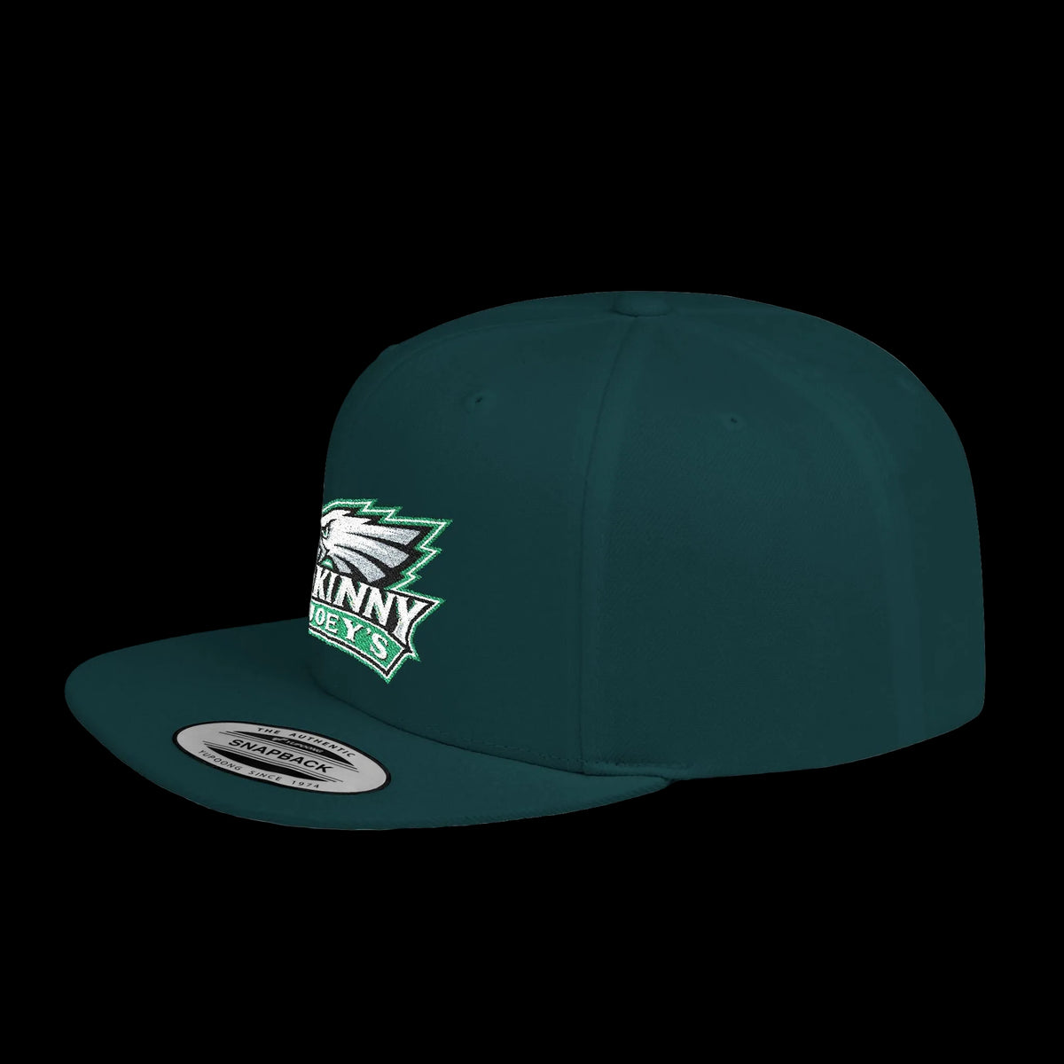 Skinny Joeys x Eagles 2026 flat bill snapback in spruce, side, Philadelphia