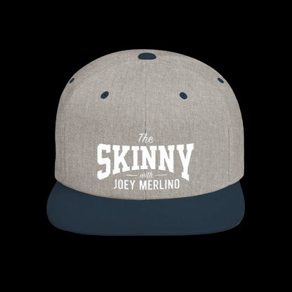 The Skinny with Joey Merlino embroidered cap in heather grey and navy, The Skinny Podcast with Joey Merlino & Lil Snuff merch