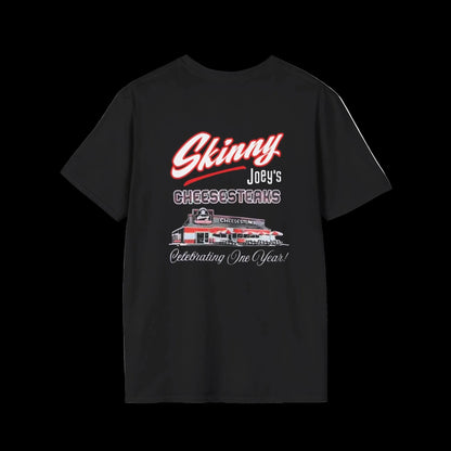 1 Year Anniversary Skinny Joeys Cheesesteaks T-Shirt - side view - Skinny Joey's Cheesesteaks