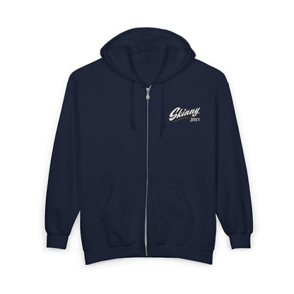 Skinny Joey's Full-Zip Hoodie — Vintage Script Logo Zip-Up Sweatshirt