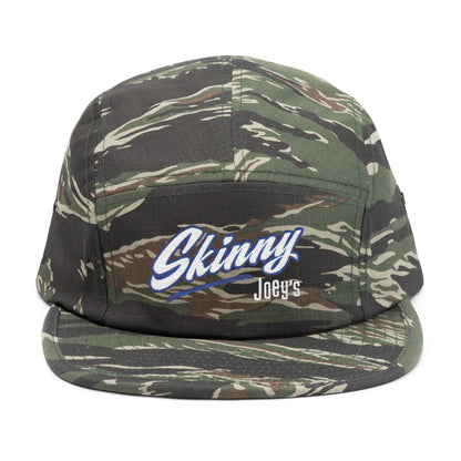 Skinny Joey's embroidered 5-panel cap in green camo, Italian American mafia-inspired apparel