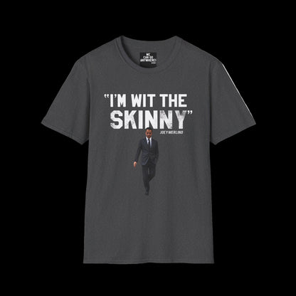 Gray t-shirt with a graphic and text on a white background