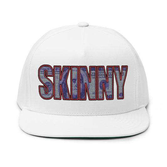 Skinny Flat Bill Cap – Money Print Embroidered Snapback Hat