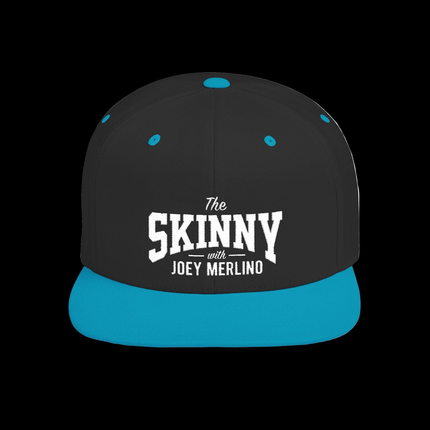Black and blue cap with 'The Skinny with Joey Merlino' text on a white background