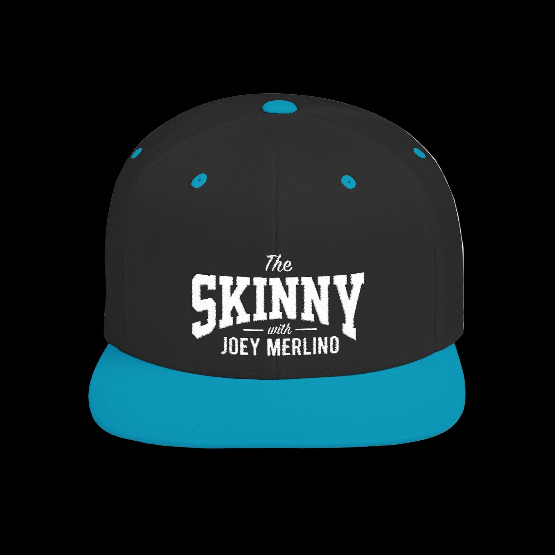Black and blue cap with 'The Skinny with Joey Merlino' text on a white background
