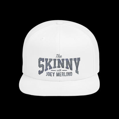White cap with 'The Skinny with Joey Merlin' text on a black background