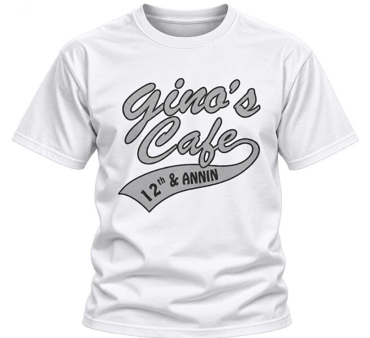 Cafe Logo T-Shirt — "Gino's Cafe 12th & Annin" Retro Coffee Shop Tee