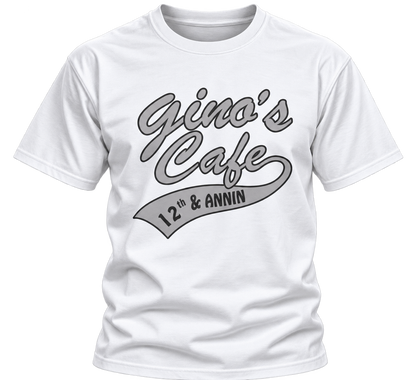 Cafe Logo T-Shirt — "Gino's Cafe 12th & Annin" Retro Coffee Shop Tee