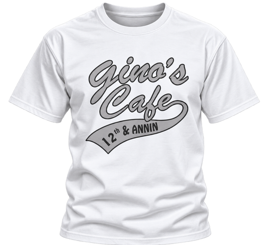 Cafe Logo T-Shirt — "Gino's Cafe 12th & Annin" Retro Coffee Shop Tee
