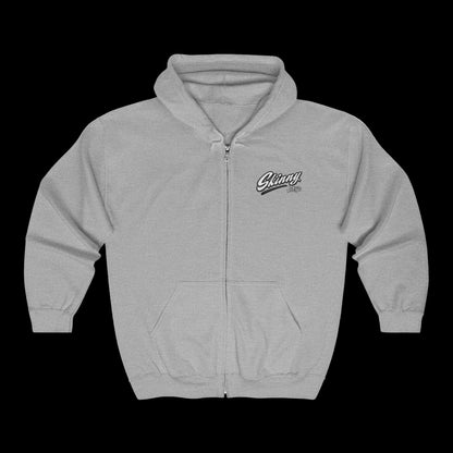 Skinny Joey's Full-Zip Hoodie — Vintage Script Logo Zip-Up Sweatshirt