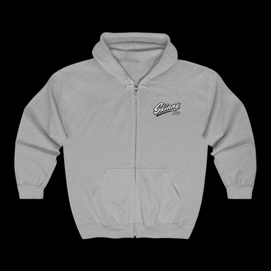 Skinny Joey's Full-Zip Hoodie — Vintage Script Logo Zip-Up Sweatshirt