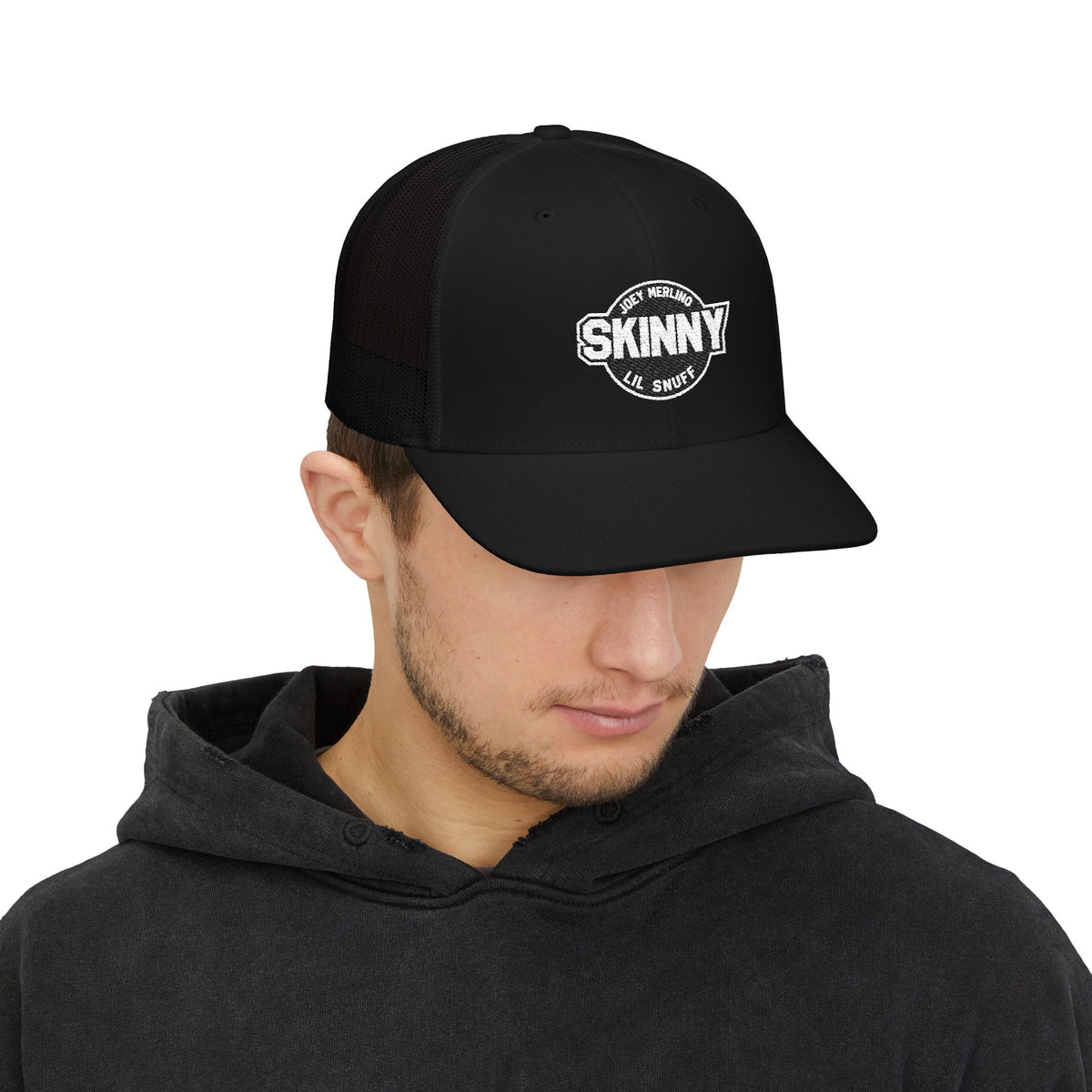 Skinny Logo Trucker Cap — Retro Mesh Snapback Hat