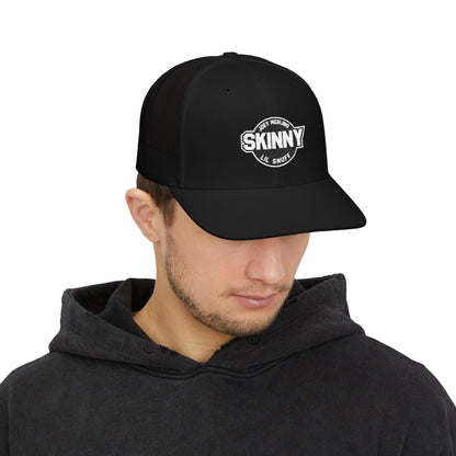 Skinny Logo Trucker Cap — Retro Mesh Snapback Hat