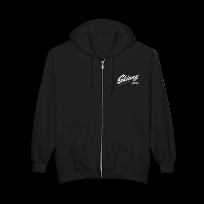 Skinny Joey's Full-Zip Hoodie — Vintage Script Logo Zip-Up Sweatshirt