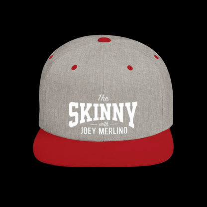 The Skinny with Joey Merlino embroidered cap in heather grey and red, The Skinny with Joey Merlino podcast merch