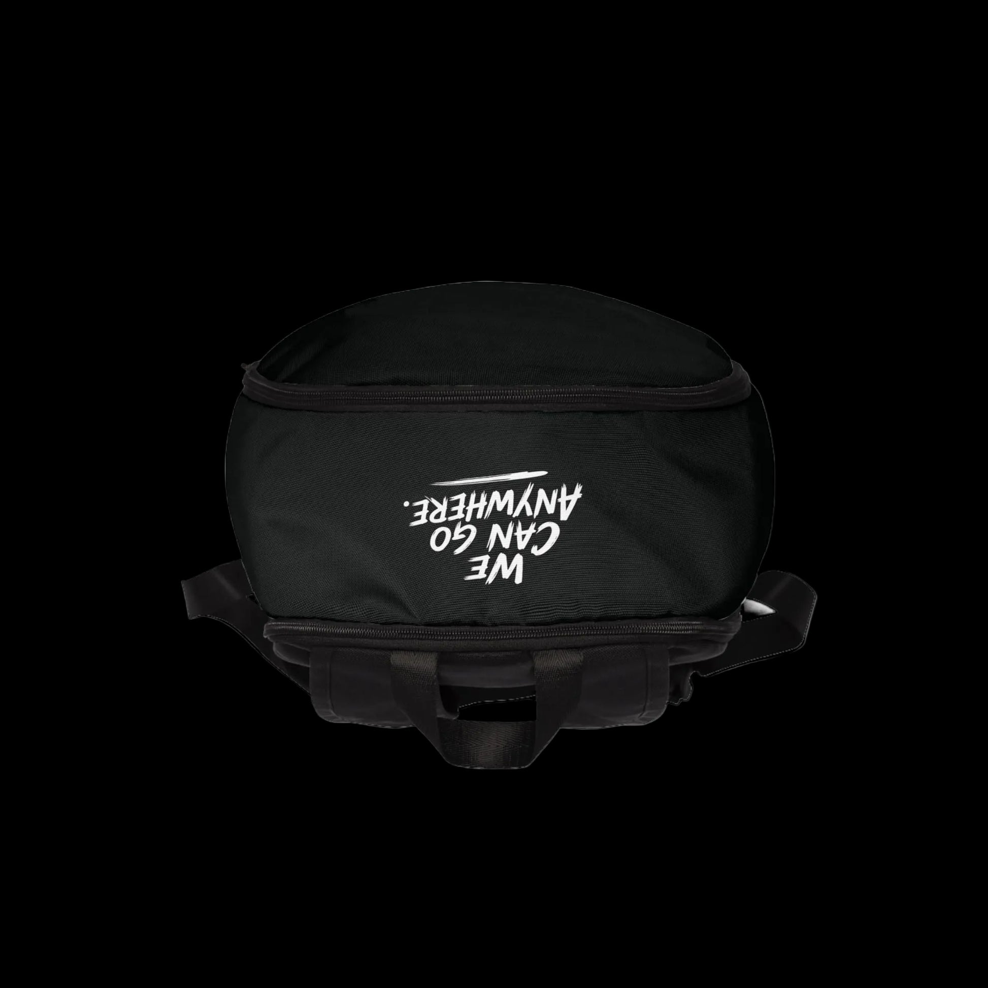 Black backpack with a logo on a white background