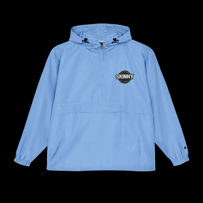 Light blue hooded jacket with 'Skinny' logo on a white background
