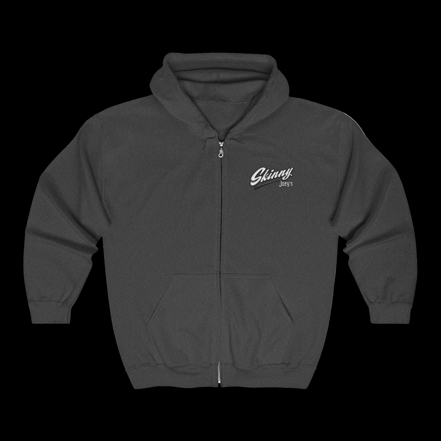 Skinny Joey's Full-Zip Hoodie — Vintage Script Logo Zip-Up Sweatshirt