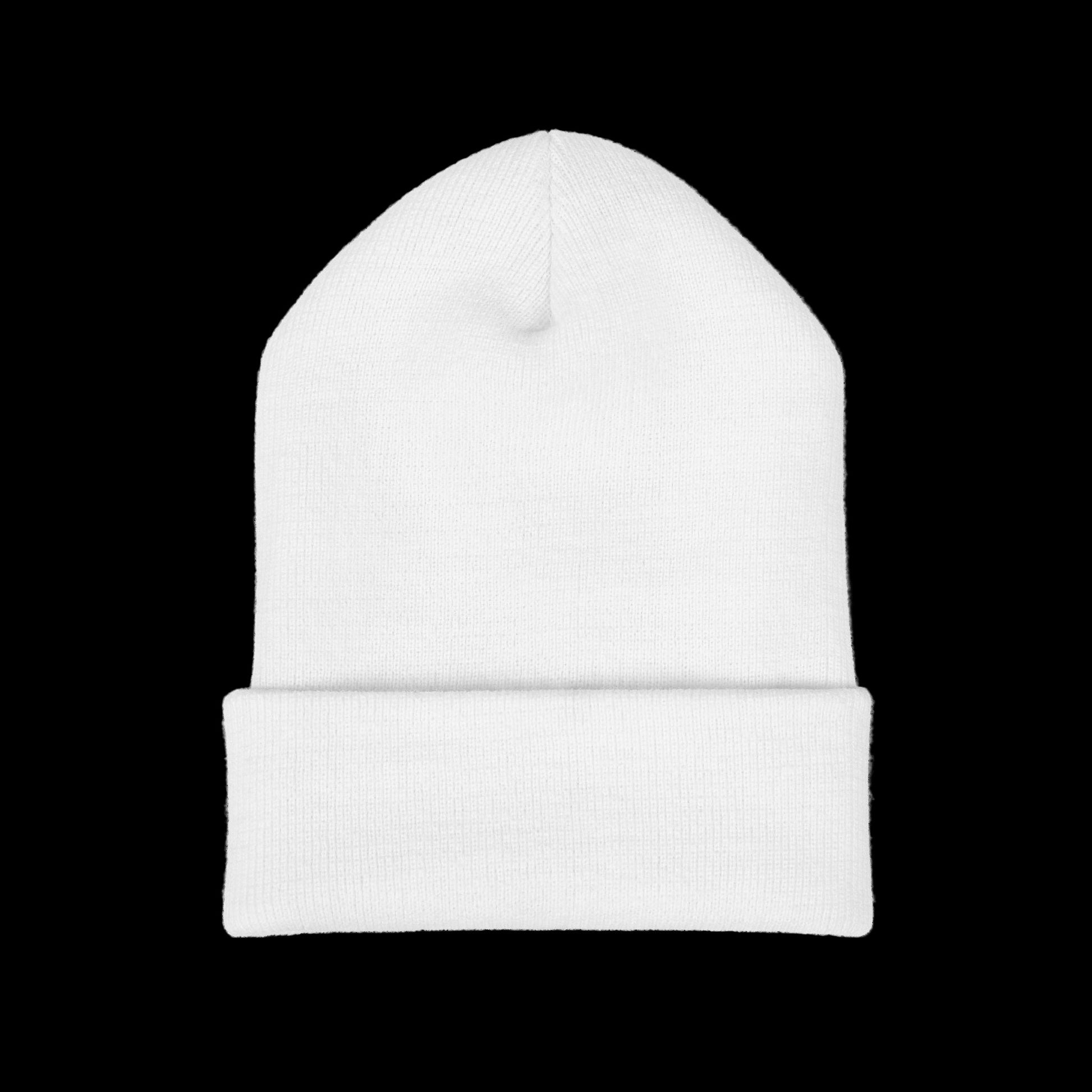 White beanie hat on a black background