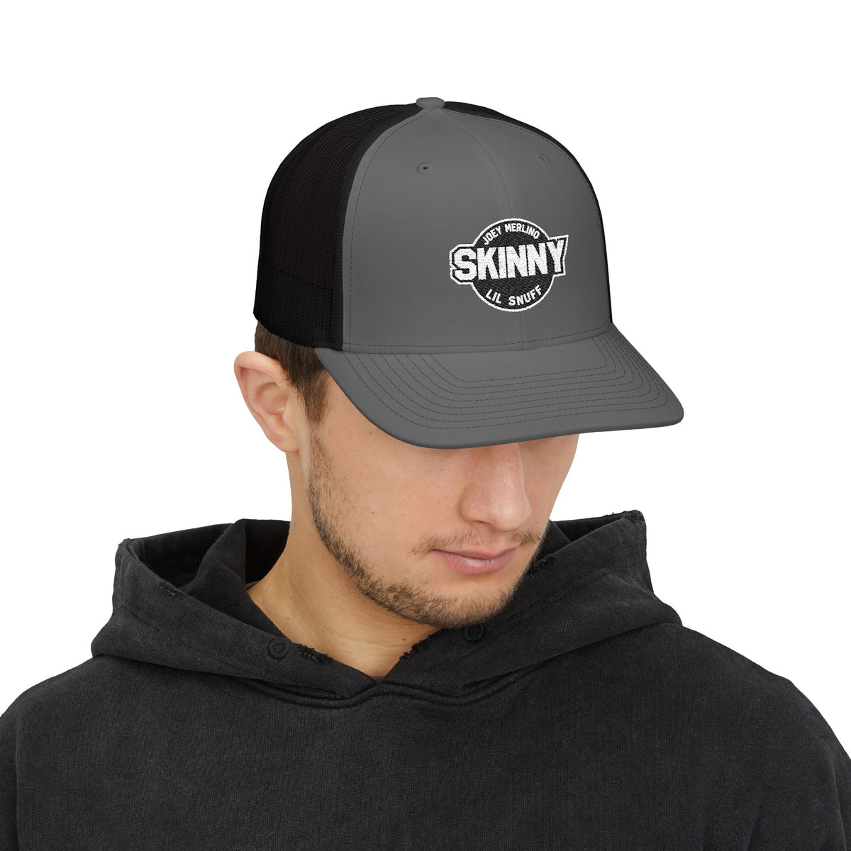 Skinny Logo Trucker Cap — Retro Mesh Snapback Hat