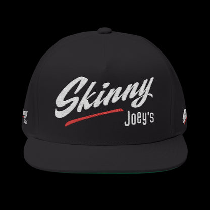 Black cap with 'Skinny Joey's' text on a white background