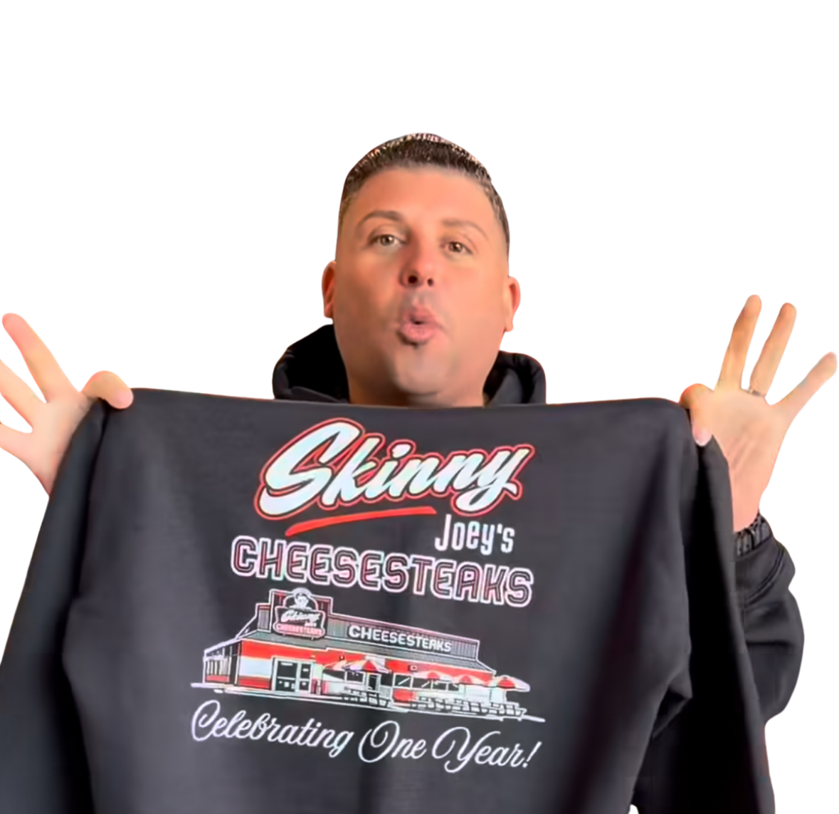 1 Year Anniversary Skinny Joeys Cheesesteaks T-Shirt - front view - Skinny Joey's Cheesesteaks